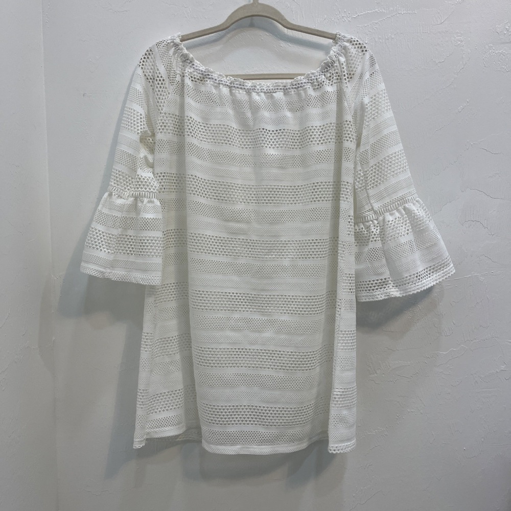 BLUE ISLAND Beach Dress Swim Cover Up Tasseled Blue/Olive/Gold Leaf Print Sz L